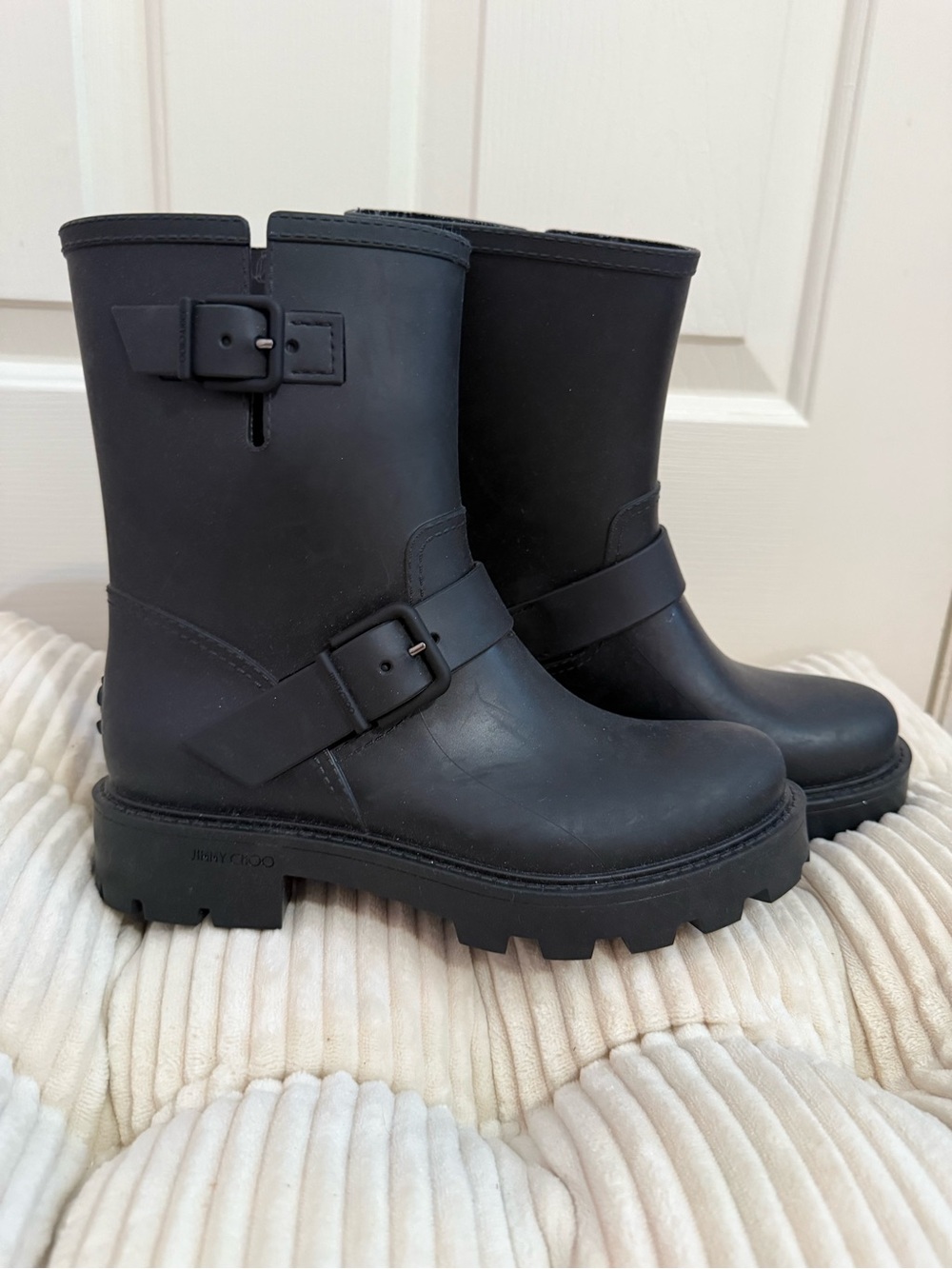 Jimmy Choo Black Yael Flat Rain Boots - Picture 6 of 10